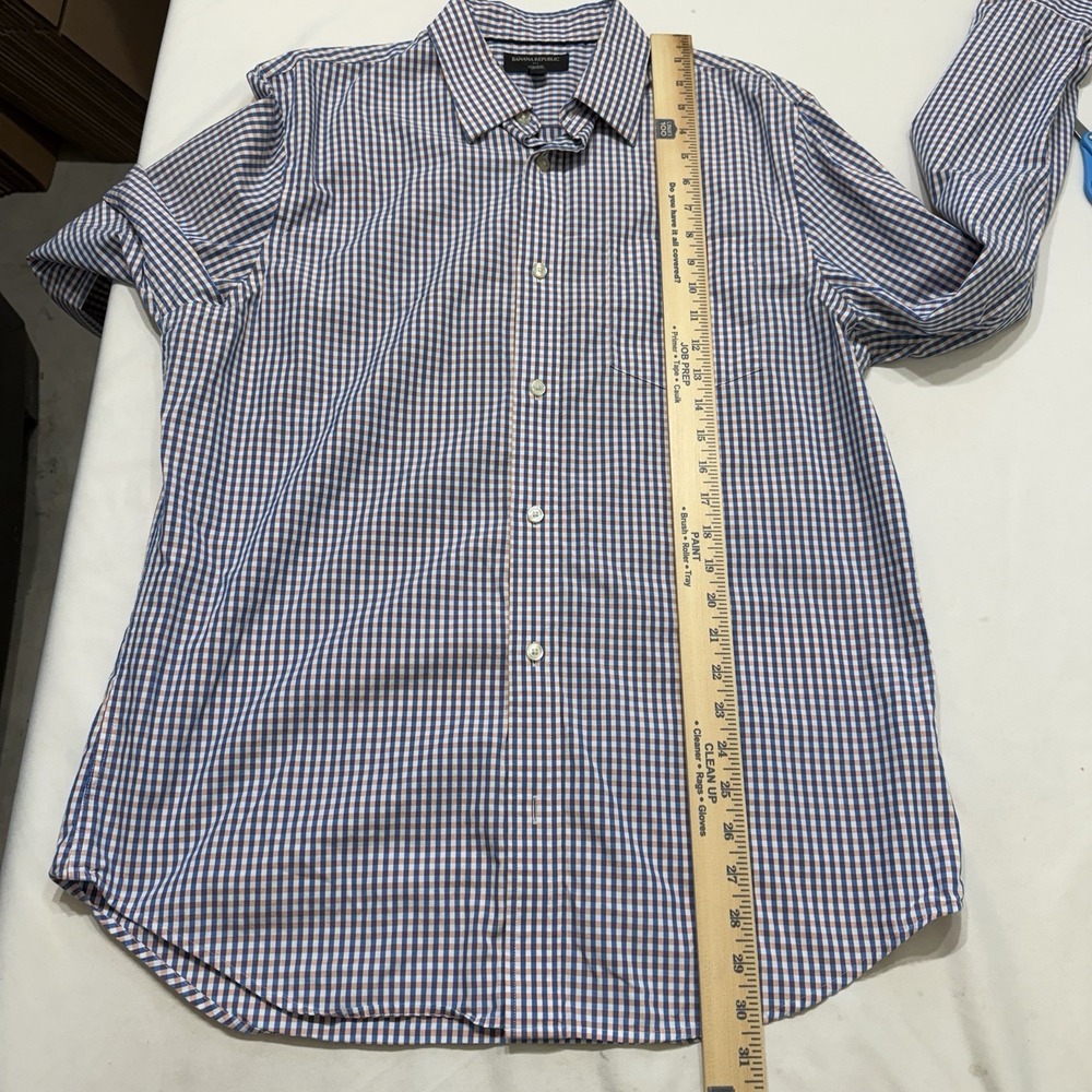 Banana Republic Non Iron Slim Fit Check Dress Shirt Mens Large Blue Orange - Picture 7 of 12